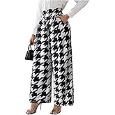 MakeMeChic Women's Business Casual Office Plaid Pants High Waisted Wide Leg Trousers