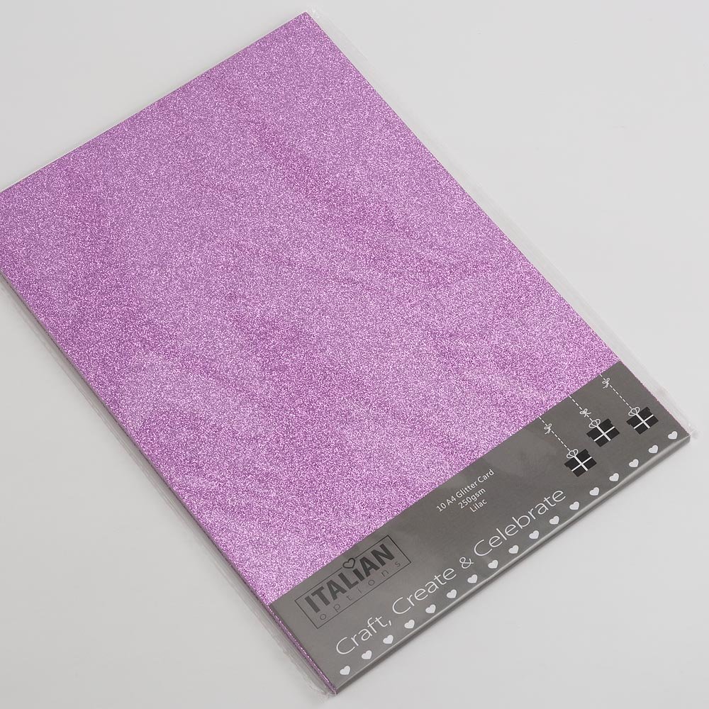 Italian Options Non-Shed Glitter Cardstock Paper, Sturdy Glitter Card for Electronic Die-Cutter Machines, Christmas Crafts and Card Making Supplies, 10 Coloured Sheets, A4, 250gsm, Lilac