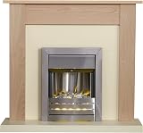 Adam Southwold Oak Cream Fireplace Suite 43 Inch with Brushed Steel Helios