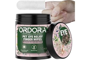 ORDORA PET Eyes Wipes for Dogs & Cats - Remove Tear Stain, Eye Debris, Discharge, Mucus Secretions - Chamomile Pet Cleaning Grooming Deodorizing Wipes for Eyes, Face - 50 Count