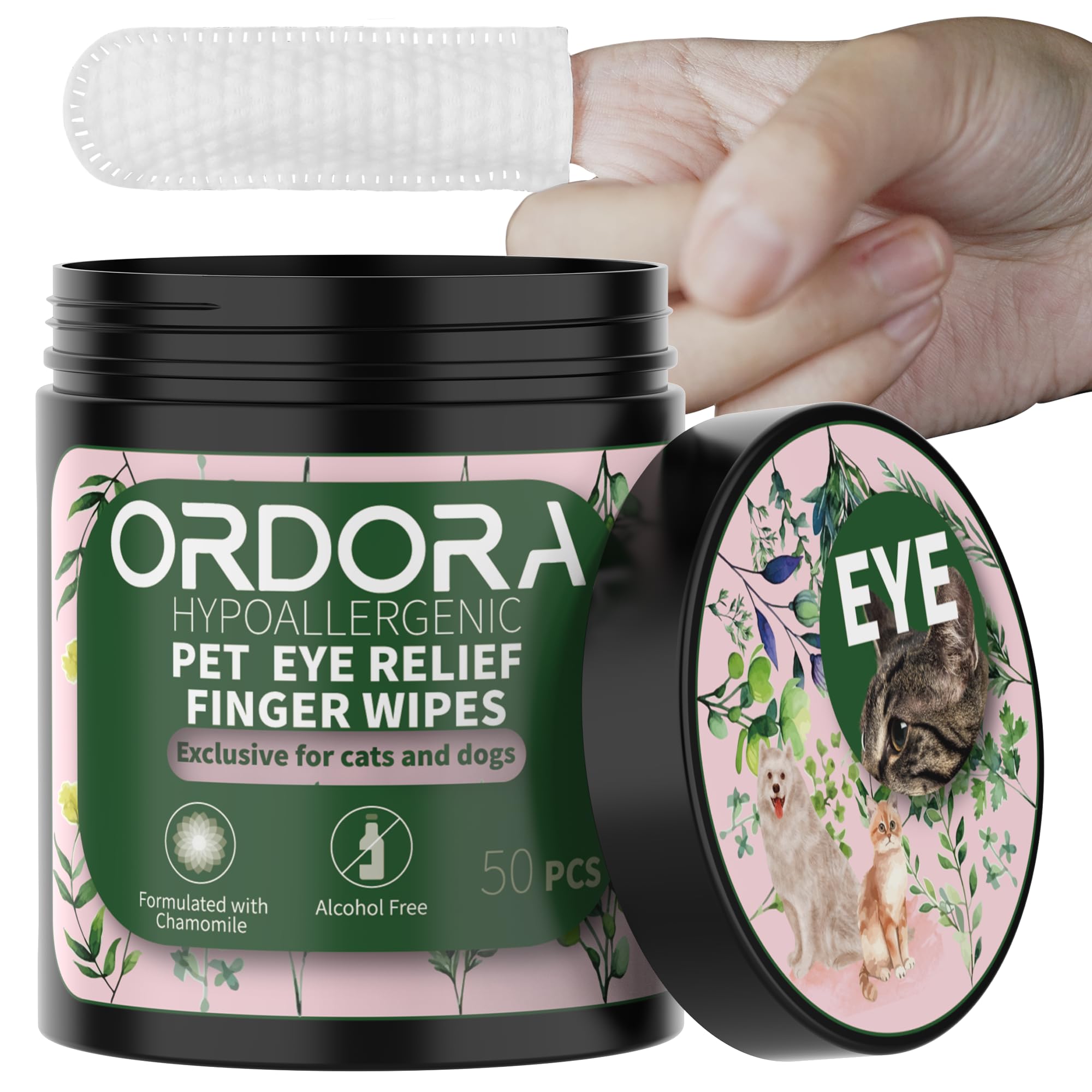 Photo 1 of  ORDORA PET Eyes Wipes for Dogs & Cats - Remove Tear Stain, Eye Debris, Discharge, Mucus Secretions - Chamomile Pet Cleaning Grooming Deodorizing Wipes for Eyes, Face - 50 Count