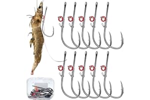 Grombolar Live Shrimp Hook Set,Carbon Steel Barbed Fishing Hooks Freshwater Saltwater,Shrimp Lure,Bass Carp Catfish Bait