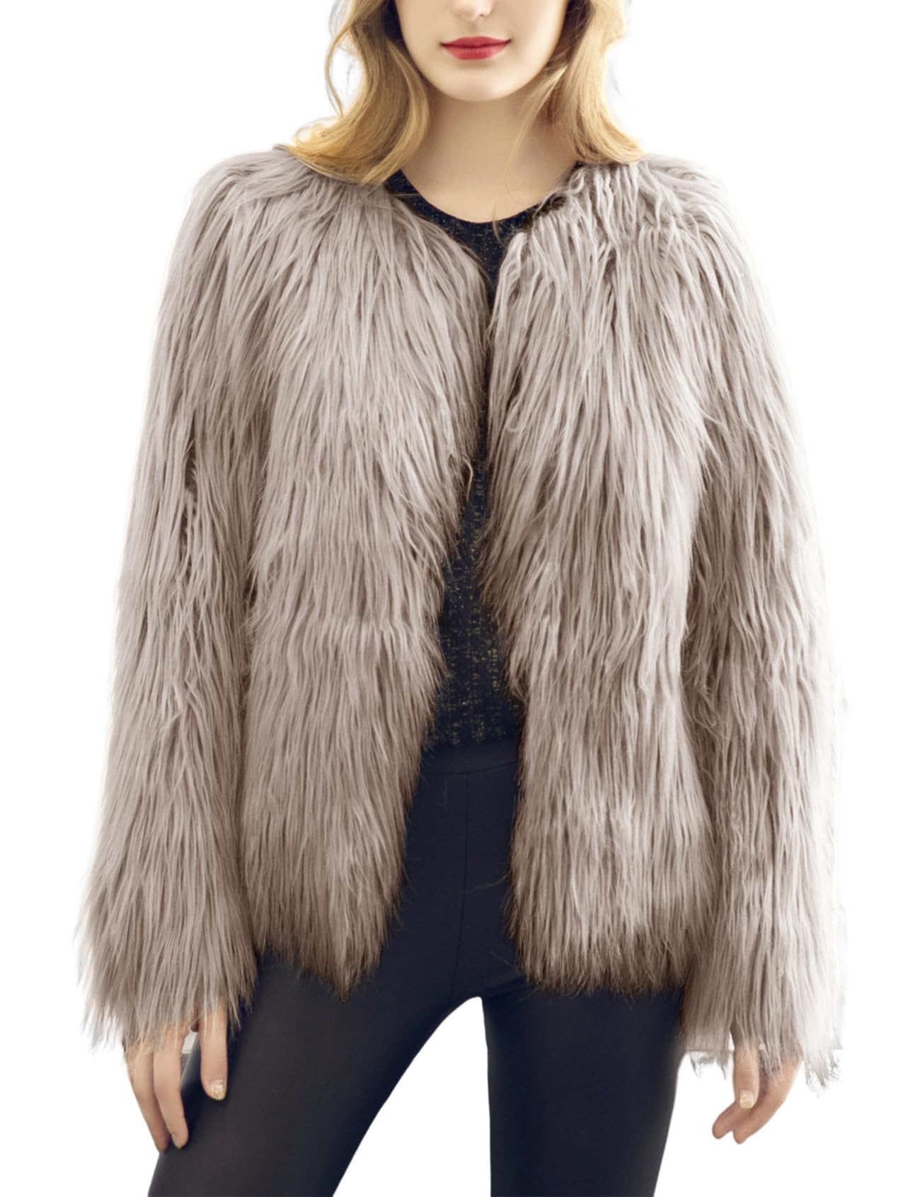 Women's Faux Fur Jacket - Short Shaggy Artificial Fur Coat With Lapel, Warm Winter Parka Cardigan 3 thumbnail image