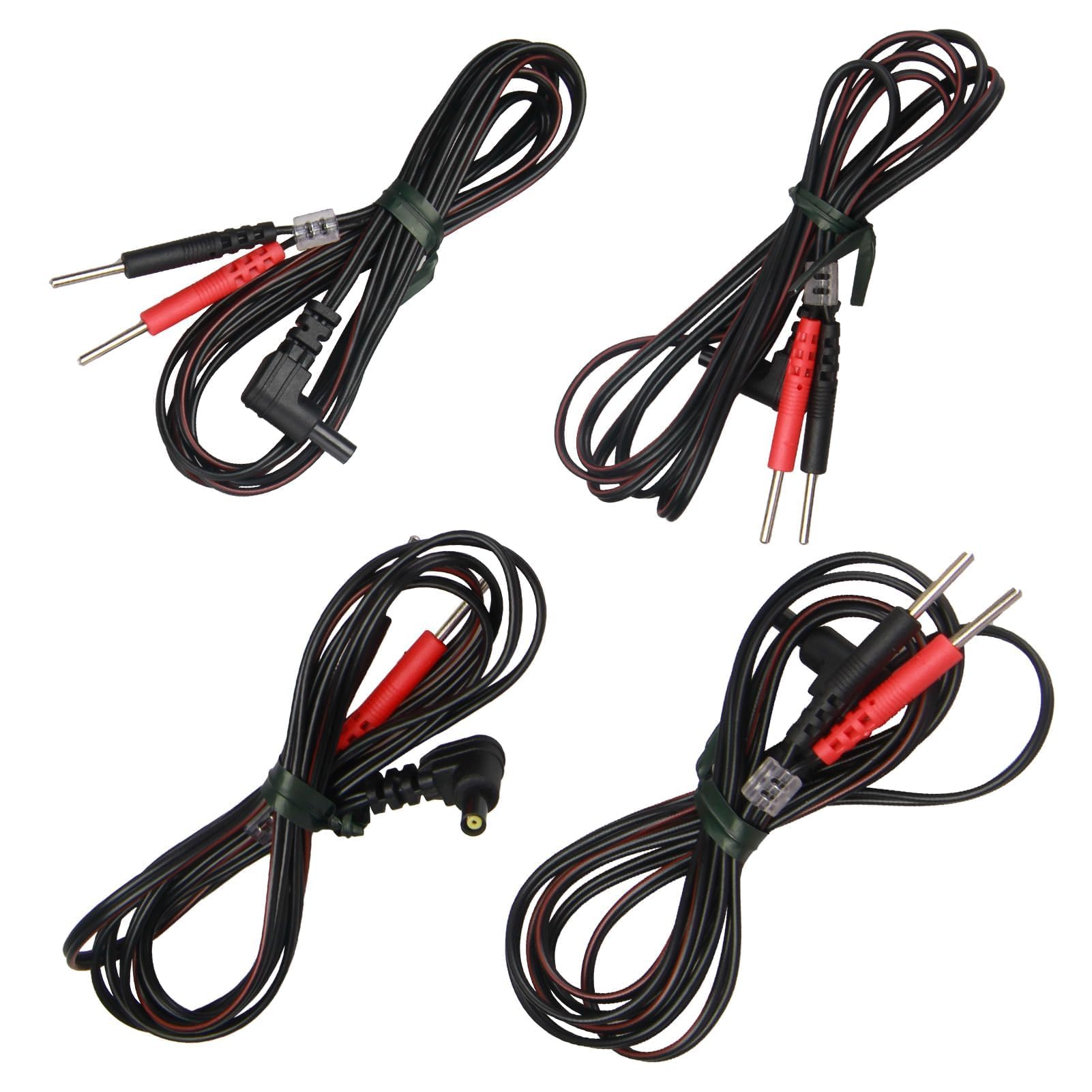 4Pack Tens Machine Replacement Leads, 90° Head Flexible Electrode Wire Cables for TENS Units EMS with 2mm Pin Connectors, Electrotherapy Accessories