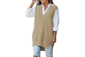 Viottiset Women's Oversized V Neck Knit Sweater Vest Tunic Sleeveless Pullover Top