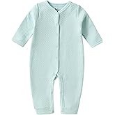 Minicoco Baby Boy Girl Footless Jumpsuit Long Sleeves Side Snap Outfits Wither Clothes Air Layer Clothing for 0-12 Months