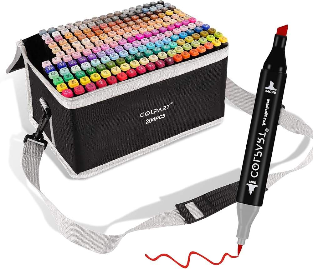 colpart 204 Colours Alcohol Marker Set Double-Sided with Carrying Bag