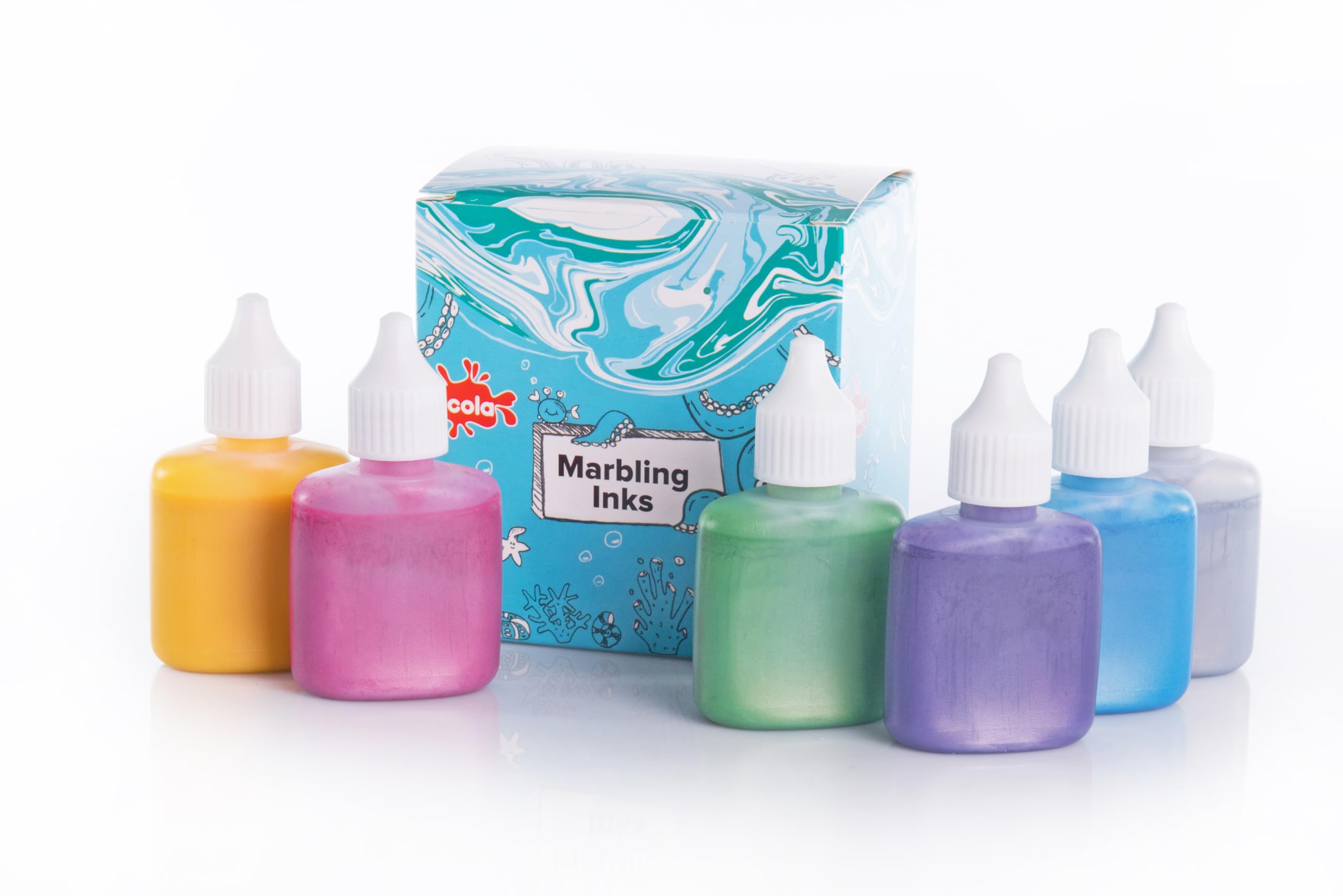 Scola Marbling Ink, 6 Assorted Metallic Colours, 25ml Bottles, Marbled Patterns, School Supplies, Art and Crafts Projects, Children's Craft Projects, For Kids