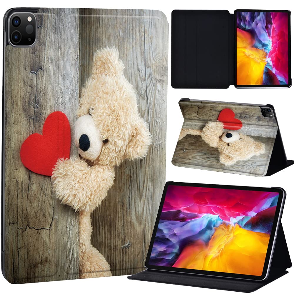 PU Leather + hard shell Ultra slim lightweight Folio Flip Tablet Stand Smart Cover Case Fit iPad Air 4 10.9" (2020) / iPad Pro 11" (2018 2020 2021) (teddy bear)