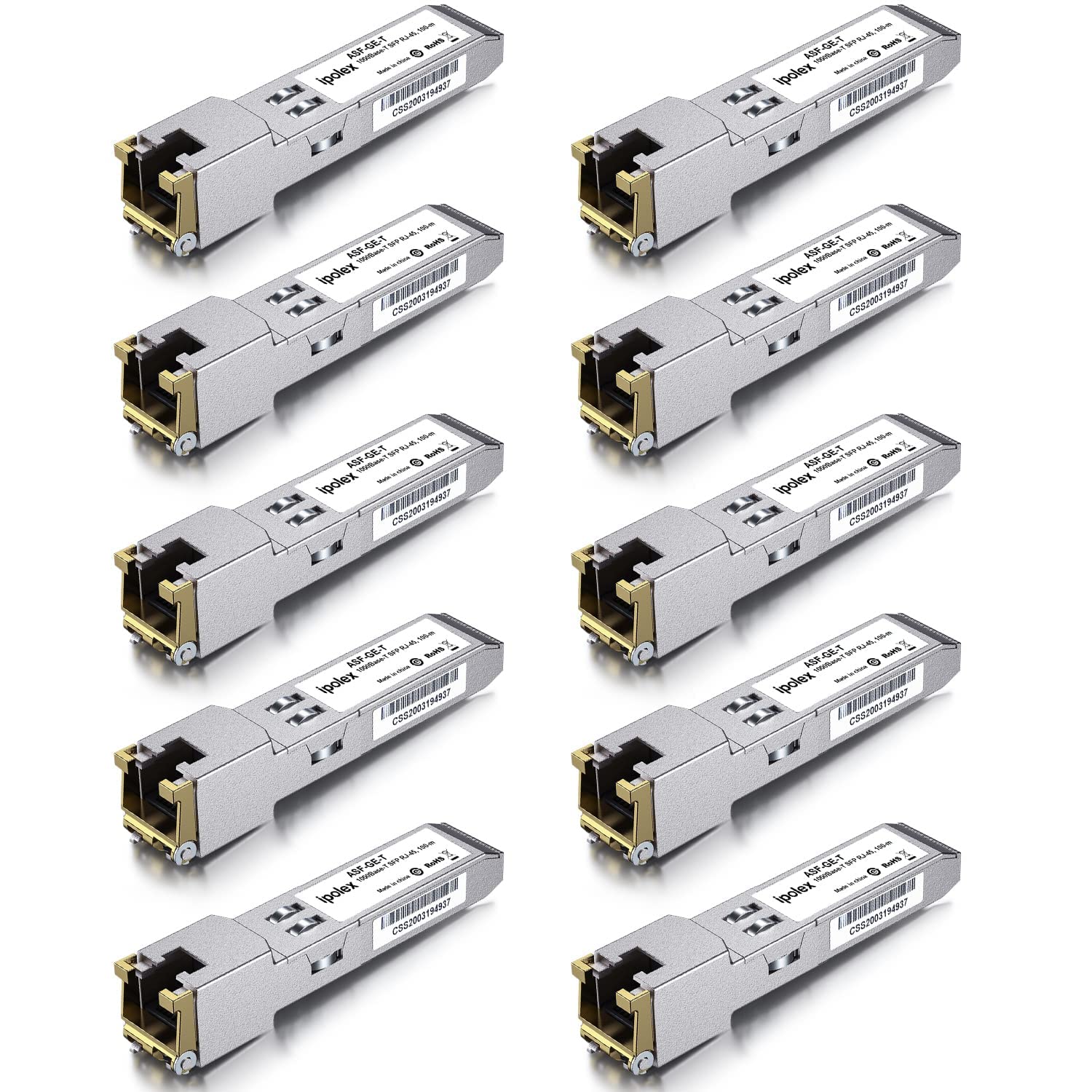 ipolex 10 PCS 1G SFP to RJ45 Copper Transceiver, 1000Base-T Mini GBIC RJ-45 SFP Module Compatible with Cisco GLC-T/SFP-GE-T, Meraki MA-SFP-1GB-TX, Ubiquiti UF-RJ45-1g, Mikrotik etc.(CAT.5e, 100-m)