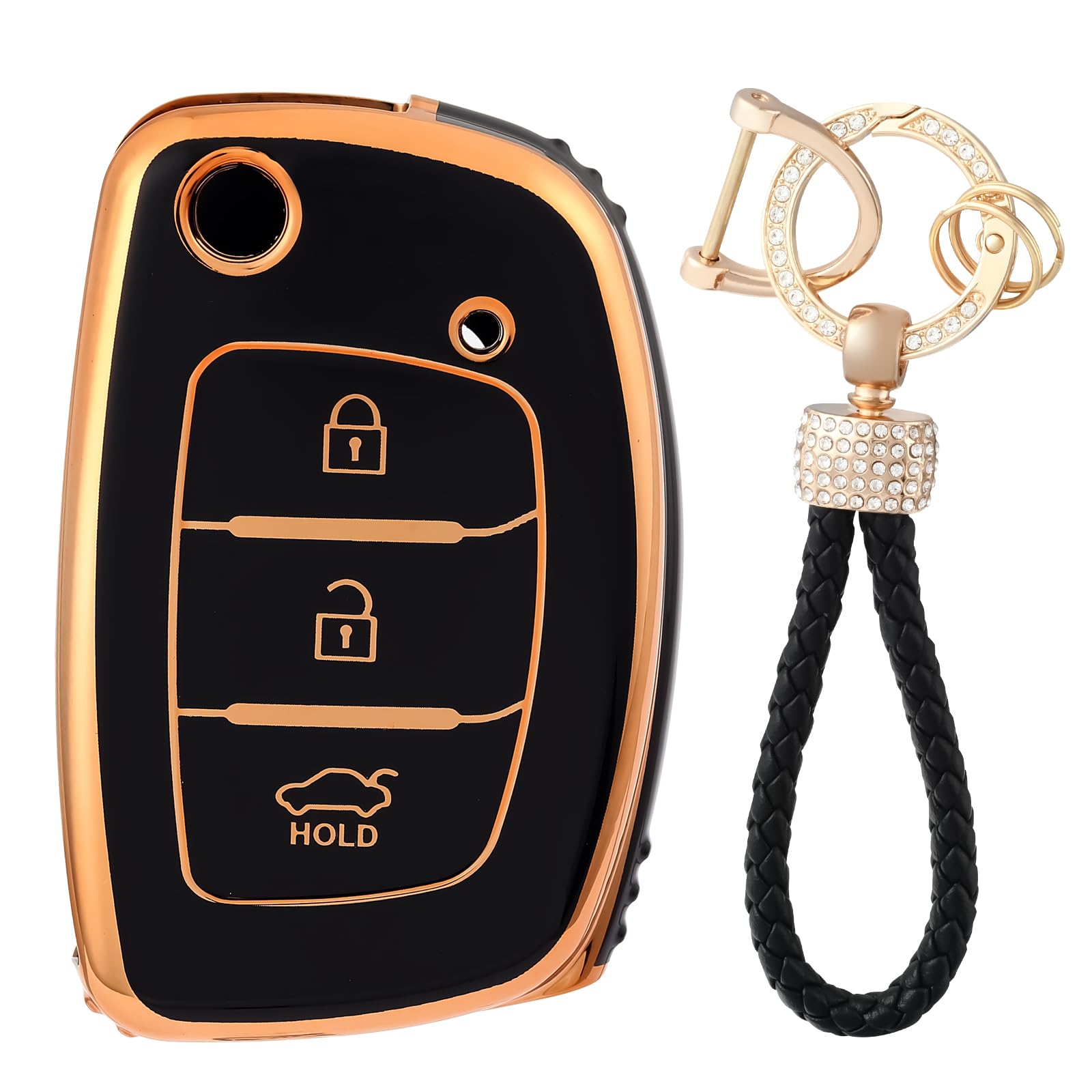 OFFCURVE Car Key Cover for Hyundai & Kia, Soft TPU Key Fob Case with Keychain, 360° Full Protection Key Protector for i10 i20 i30 ix35 Tucson Santa Fe Kona Elantra Sonata Accent Creta Verna