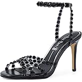 GPXGPX Rhinestone Sandals for Women High Heels Clear Strappy Buckle High Stiletos Heels Round Toe Sexy Dressy Sandals Shoes