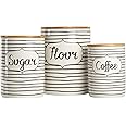 10 Strawberry Street Coffee, Sugar, Flour Kitchen Canister, 3 Piece Set, Everyday Black/White