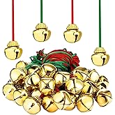 Dzrige 6 Pieces Christmas Bell Necklaces Jingle Bell Necklaces with Red and Green Ribbons for Holiday Party Supplies (Gold Bell)
