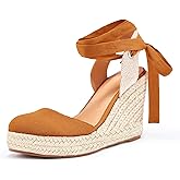 FISACE Womens Summer Espadrille Heel Platform Wedge Sandals Ankle Buckle Strap Closed Toe Shoes