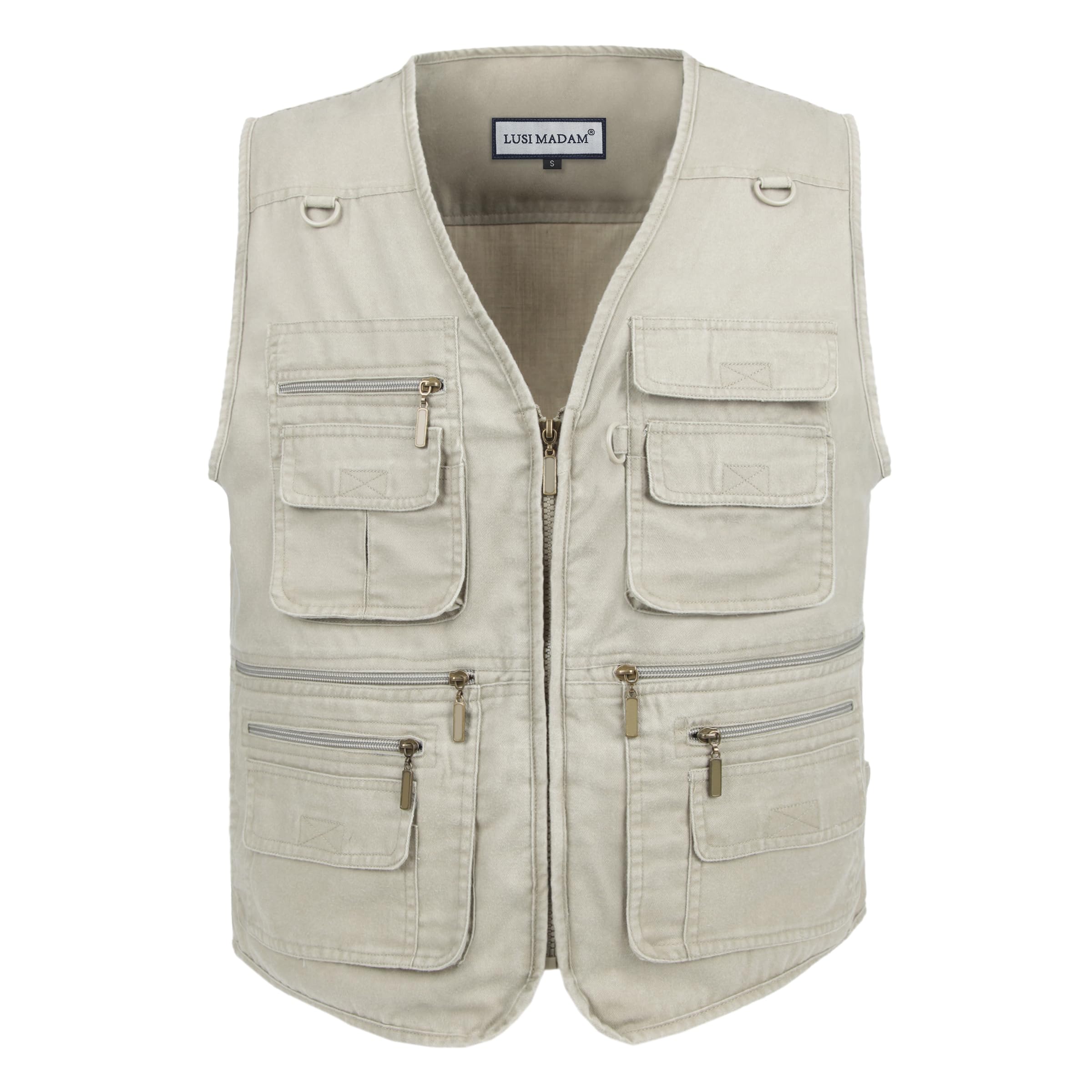 Photo 1 of LUSI MADAM Men's Stone Washed Denim Multi-pocketed Fishing Work Outerwear Vest 2X-Large Beige