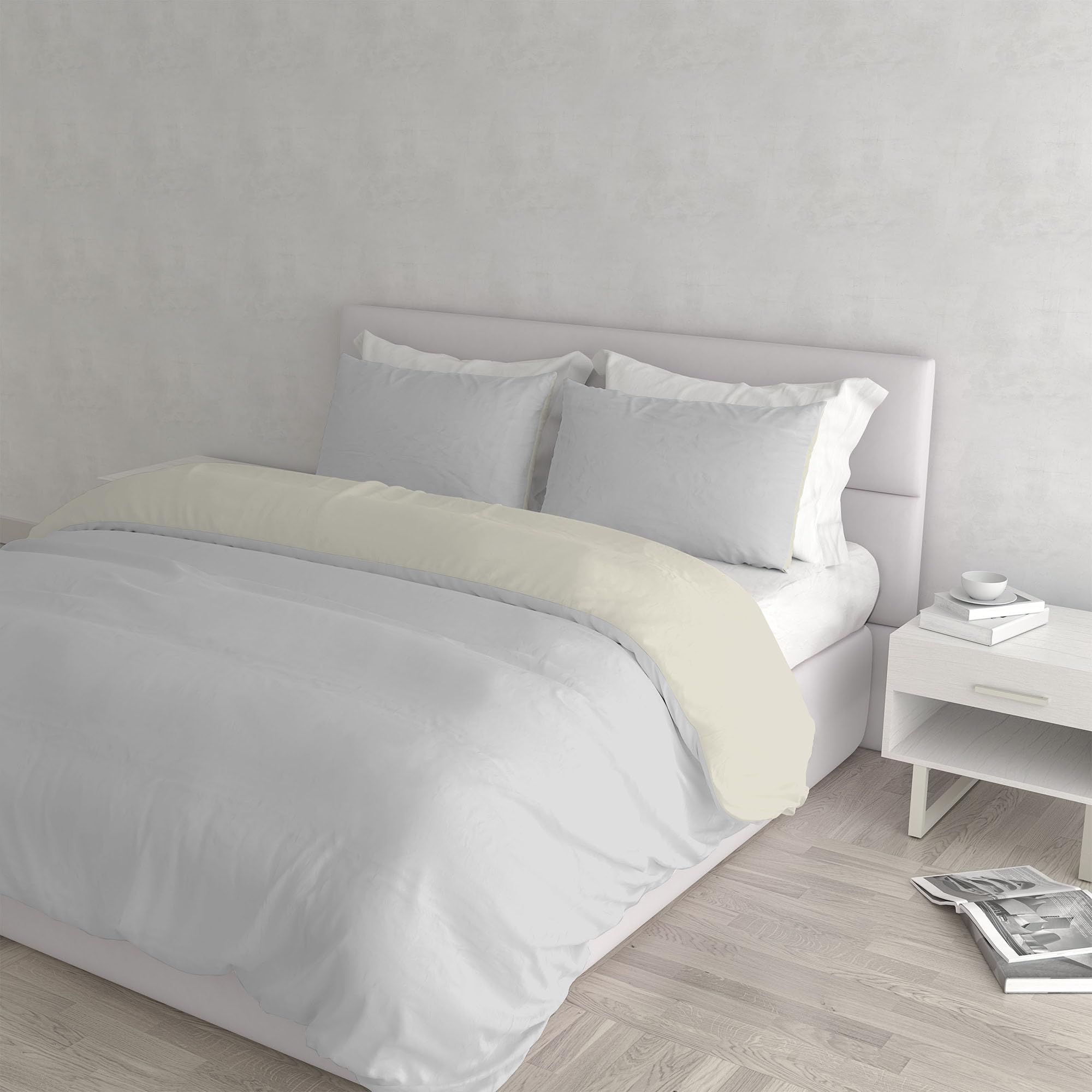 Italian Bed Linen Natural Colour Duvet Cover Set, Light gray/Cream, Double