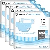 SUNKISS Masterpiece Adult Diapers with Tabs, Unisex Disposable Incontinence Briefs for Women and Men, Odor Control, Blue, S/M, 40 Count (4 Packs of 10)