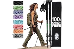 HIKER HUNGER OUTFITTERS 100% Carbon Fiber Trekking Poles by USA Brand - Ultra Strong Lightweight Collapsible Hiking Poles with EVA Foam Grips & Quick Adjustable Flip Locks