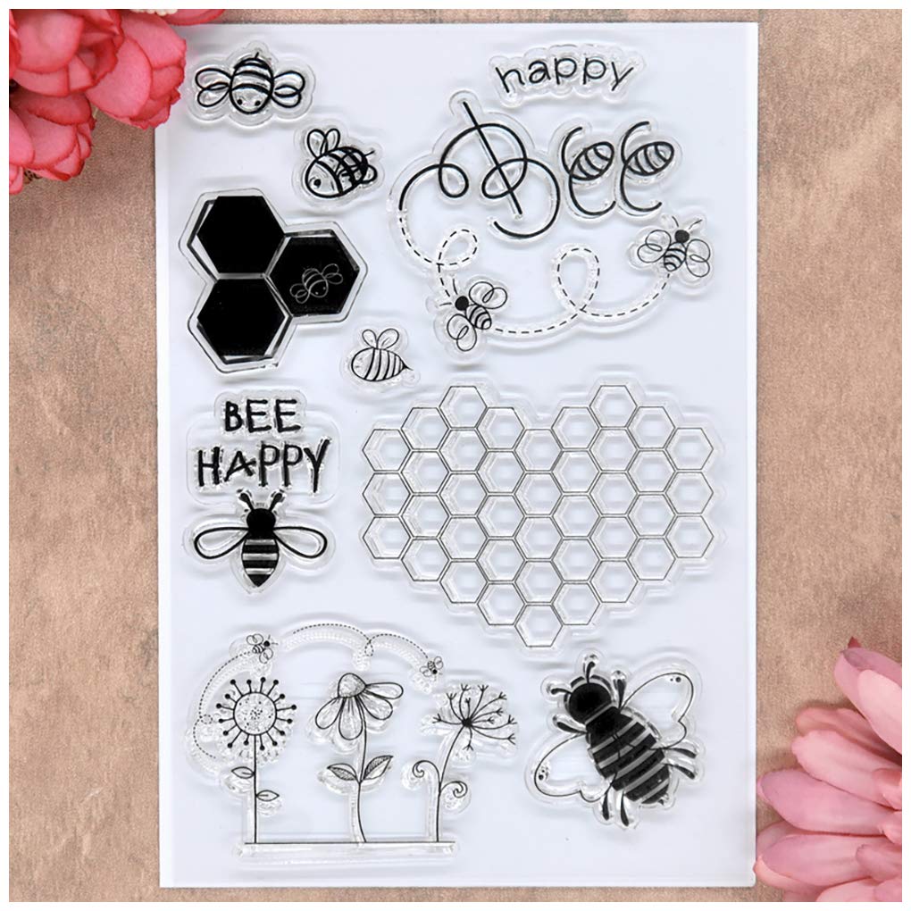 KWELLAM BEE Happy Flowers Honeycomb Clear Stamps for Card Making Decoration and DIY Scrapbooking