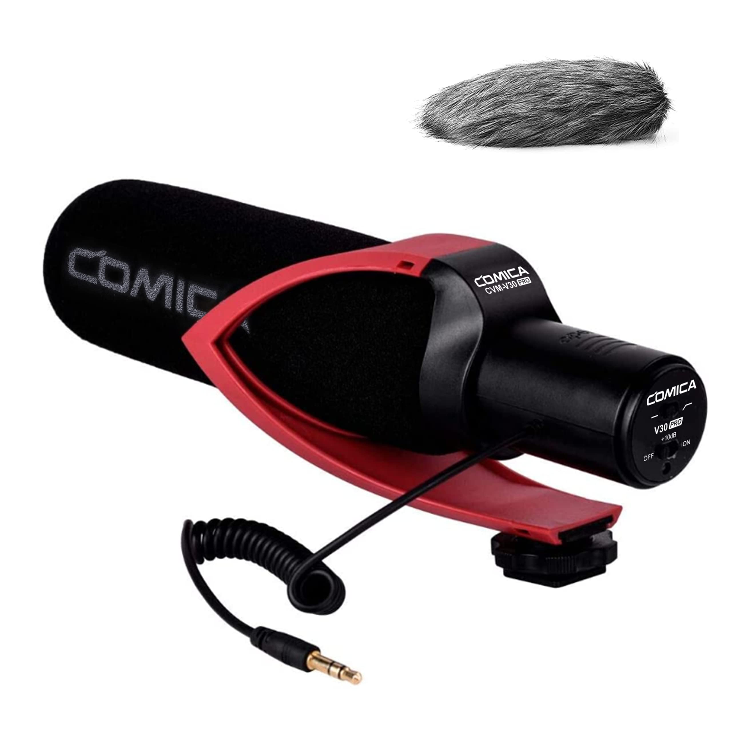 comica Camera Microphone CVM-V30 PRO Shotgun Video Microphone with 3.5mm Interface,Interview VideoMic for Canon Nikon Sony Panasonic Fuji Olympus DSLR Camcorder for Youtube Vlogging Facebook(RED)