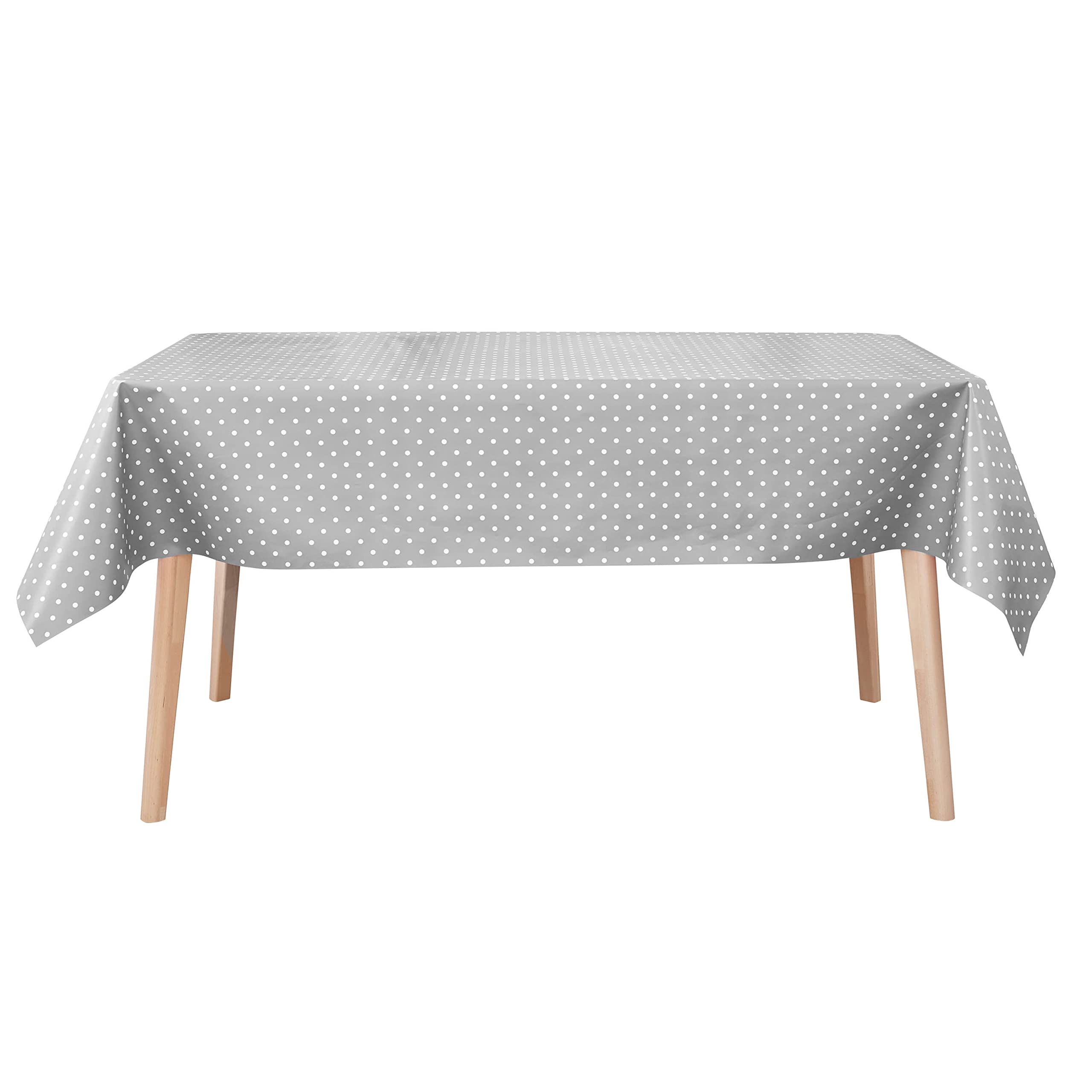 Jolee Grey Polka Dot Tablecloth | Small Dot Grey Table Cloth For Indoor & Outdoor Spaces | Wipe Clean Tablecloth | Stain & Water Resistant PVC Grey Table Cover | Grey & White Small Dots Table Cloth