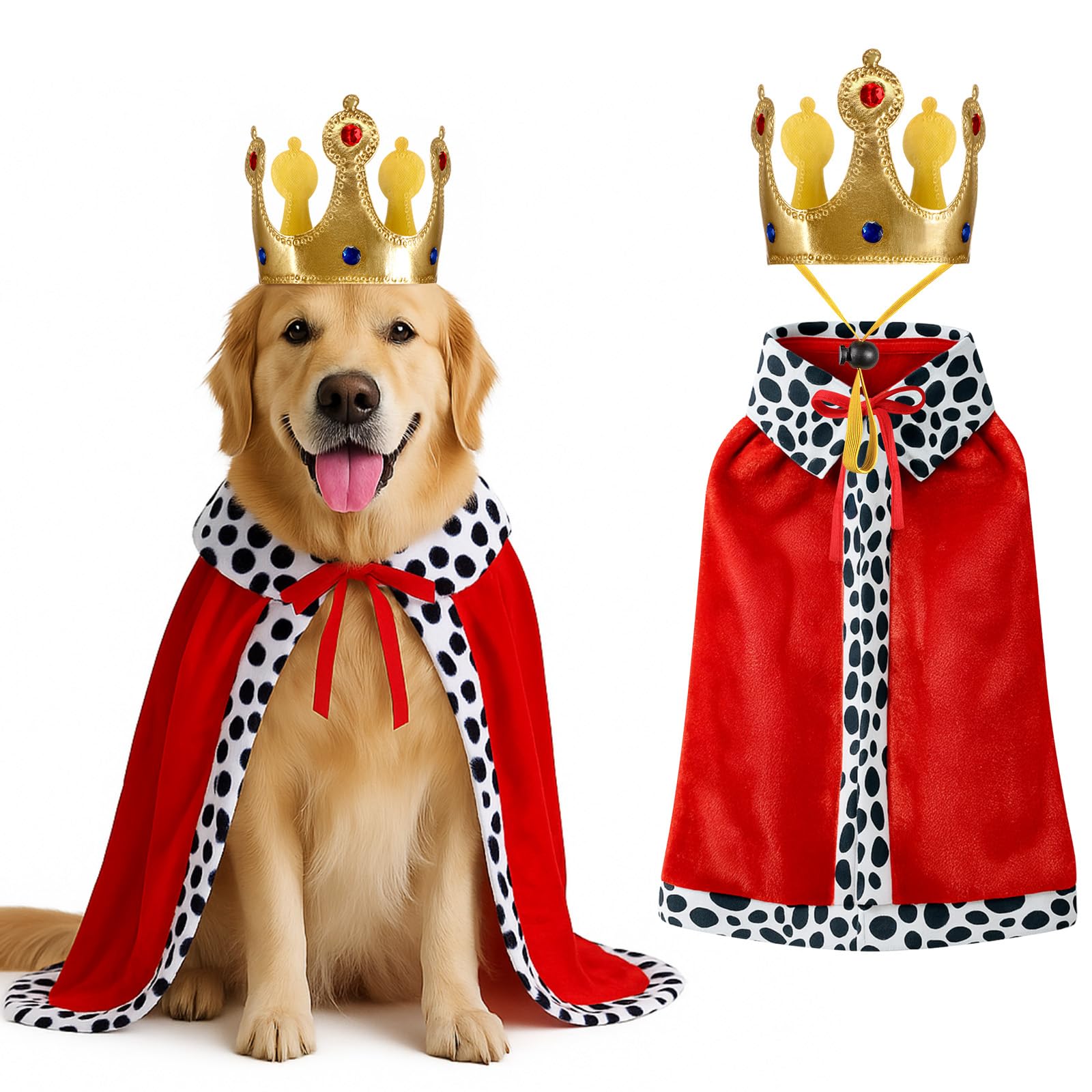 Photo 1 of Talltalk 2 Pcs Halloween Dog King Costume, Pet Cloak Cape Puppy Velvet Robe and Gold Crown Set Royal Clothes Pet Queen Prince Princess Outfit for Small Medium Large Dog(Large)