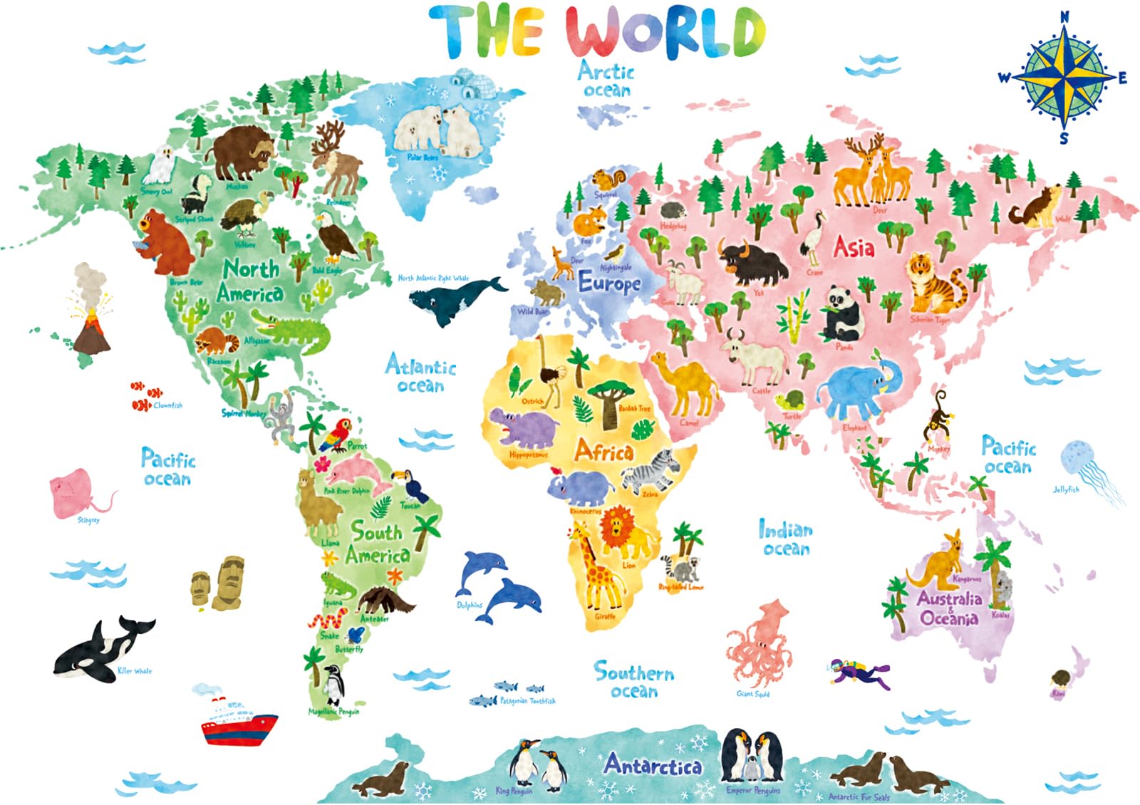 DECOWALL SG2-1615S Animal World Map (Large) Kids Wall Stickers Decals Peel and Stick Removable for Nursery Bedroom Living Room Art murals Decorations
