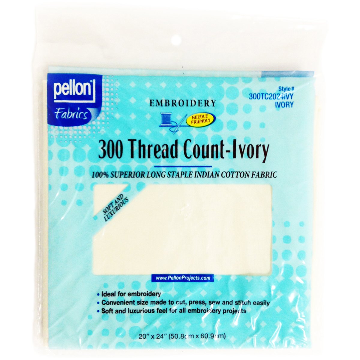 Pellon Cotton 300 Thread Count Cotton Fabric for Embroidery-Ivory 20-Inch x 24-Inch