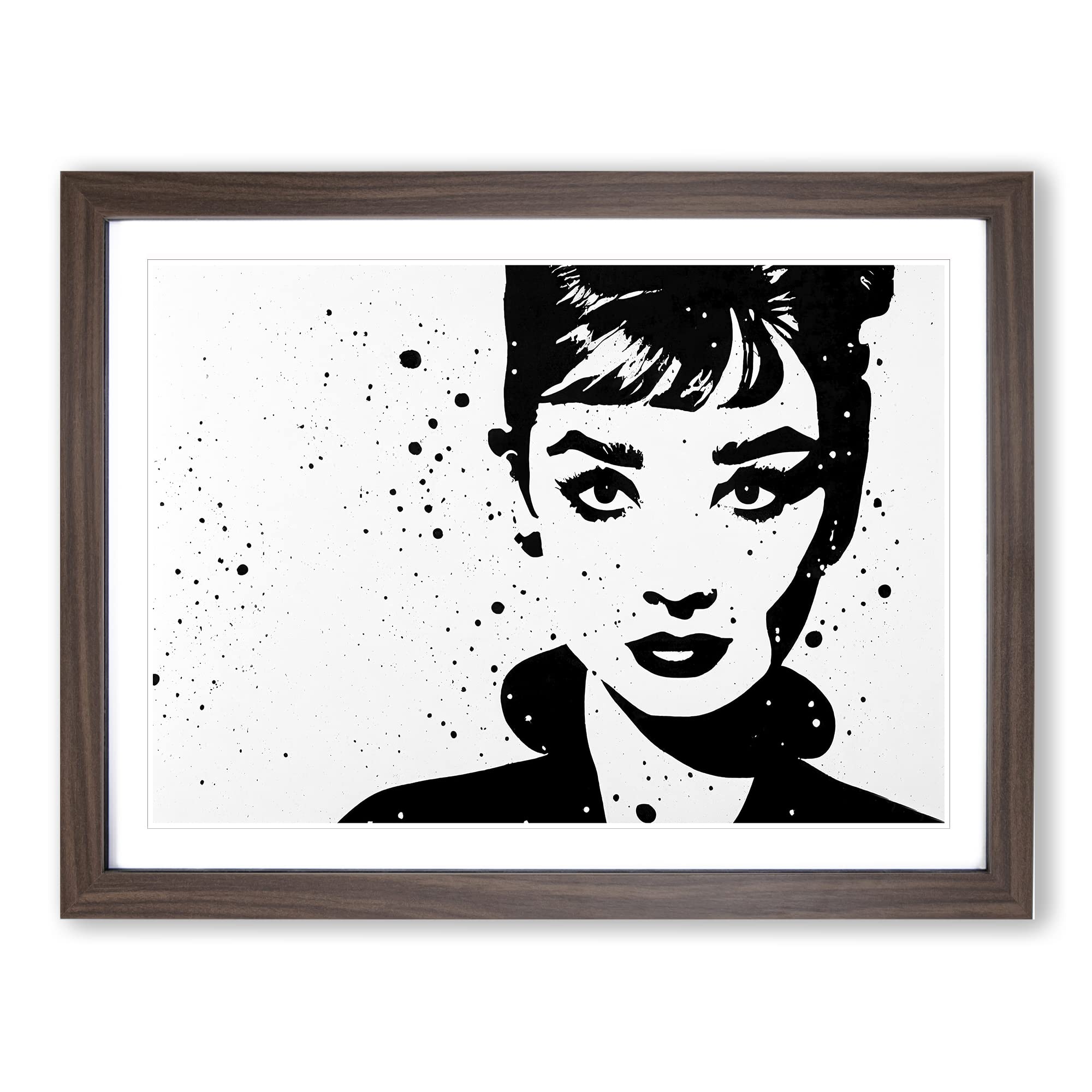 Audrey Hepburn Monochrome Vol.2 Framed Print | A4 Walnut Framed Wall Art | Ready to Hang | Modern Nature Picture | Living Room Bedroom Lounge Office