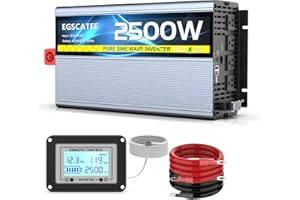 2500W Pure Sine Wave Inverter 12V DC to 120V AC Converter with Dual 5V/3.4A USB, 4AC Outlets, Remote Controller with LCD Scre