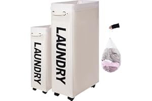 TWIRA 30" XXX-Large Rolling Laundry Basket with Removable Wash Bag on Wheels (4 Colors), Collapsible Slim Laundry Hamper,Foldable Corner Storage Bins (White)