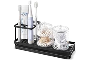 MYITYARD Toothbrush Holders for Bathrooms, 4 Slots Rustproof Metal Tooth Brushing Organizer with Drainage, Electric Tooth Brush Toothpaste Holder for Bathroom Countertop, Black