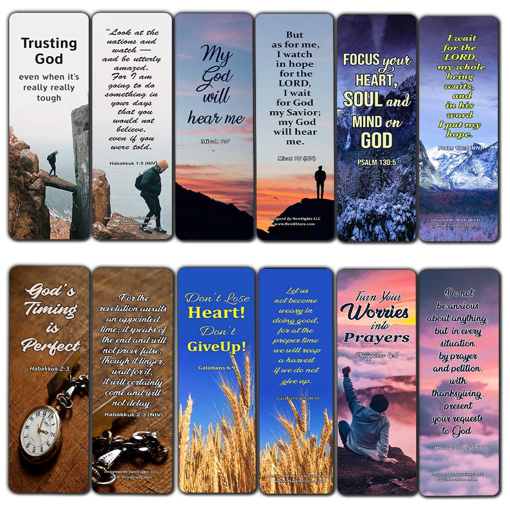 Religious Bookmarks About Waiting on God to Answer Prayer (12 Pack) - Collection of Bible Verses About Waiting on God