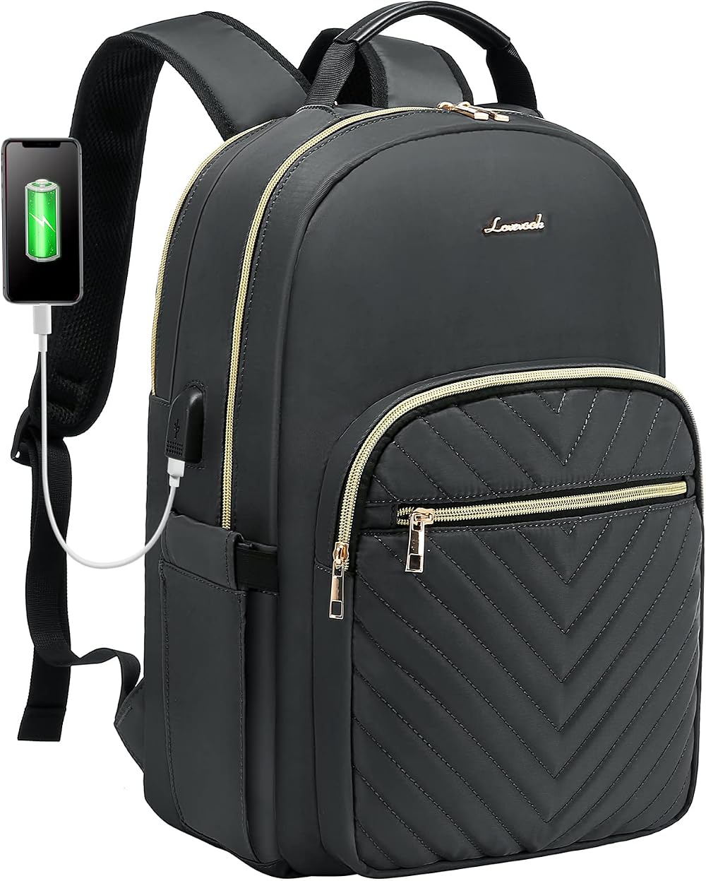 LOVEVOOK Laptop Backpack 15.6 Inch Women Waterproof USB Charging Port Dark Gray