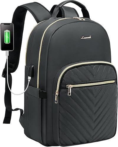 LOVEVOOK Laptop Backpack 15.6 Inch Women Waterproof USB Charging Port Dark Gray