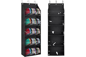 AROUY Hat Rack for Door-Hat Organizer for Baseball Caps-Baseball Hat Storage Organizer Clear Deep Pockets for Hanging in Closet or on Wall, 5 Tiers, Holds At Least 60 Hats, with 3 Hooks