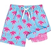 Cozople 7-20T Boys Swim Trunks with Compression Liner Big Boys Quick Dry Bathing Suit Stretch 2 in 1 Beach Swimming Shorts