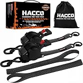 Haccoplanet Auto Retractable Ratchet Tie Down Straps 1in for Truck, Black | 1763lbs Break Strength, 1in x 10FT Controlled Retraction Mechanism, Heavy Duty Straps w/ Soft Loop for Motorcycle, Trailer