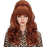 Aicos 80s Auburn Beehive Red Brown Bouffant Wig for Married Housewife, 70s 60s 50s Dress Up Vintage Hairpieces for Halloween, Party Look, Cosplay Costume