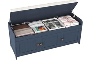HOMEFORT 41.3" Shoe Bench with Lift Top Storage, Entryway Bench with Cushioned Seat, Wooden End of Bed Bench, Shoe Cabinet Bench with Hidden Storage Space, for Bedroom, Hallway,Blue