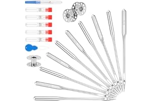 Hoiny 100 Pcs Universal Sewing Machine Needles, 5 Size Needles with Bobbin, Needle Threader, Ripper, Compatible with Singer Brother Janome (HAX1 65/9,75/11,90/14,100/16,110/18)