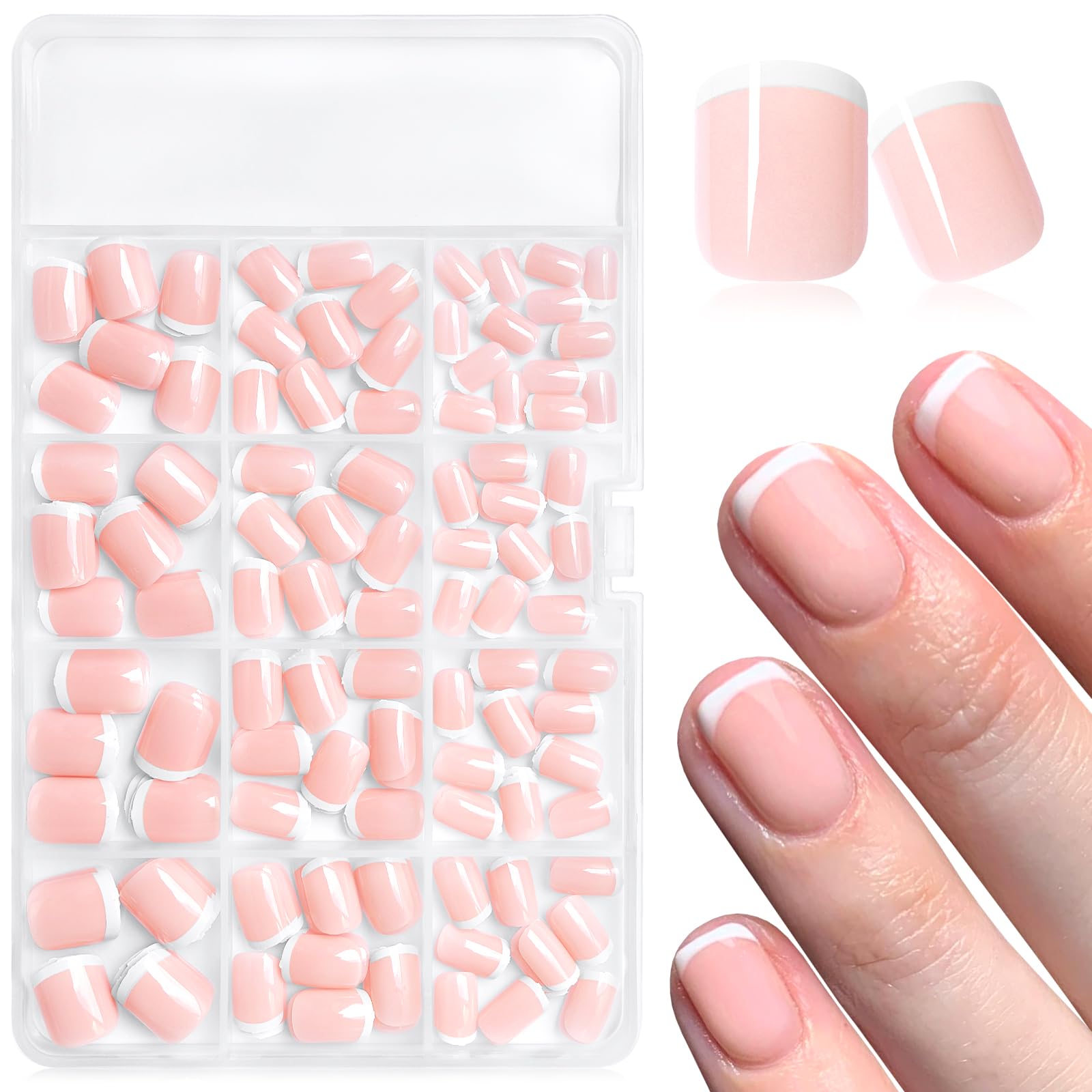 Photo 1 of AddFavor 240pcs French Tip Press on Nails Short Square Fake Nails, White French Tip Nails Press ons Acrylic Press on Nail Square False Nail Tips for Women
