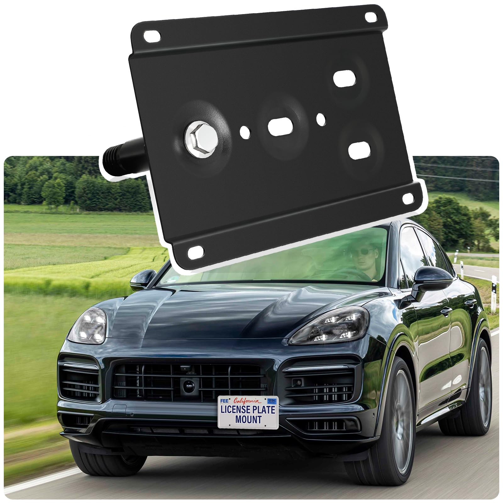 Photo 1 of Anti-Theft License Plate Holder Compatible with Porsche Cayenne (Base) 2019-2023 Porsche Cayenne GTS 2019-2023, Front Tow Hook License Plate Bracket Mounting Kit, No Drill Bumper Frame