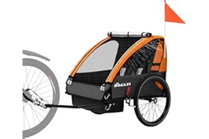ANOUR Kids Bike Trailer, Suitable for 1 to 2 Kids, 12+ Months, Quick Attach to Bike, Foldable, with 5-Point Harness and Storage Bags