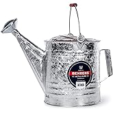 Behrens Weatherproof Hot Dipped Galvanized Steel Watering Can with Wooden Handle and Side Handle for Watering Flowers and Gardens, Gray.