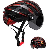 Shinmax Adult Bike Helmet with USB Rechargeable Rear Light,Magnetic Goggles | Bicycle Helmets for Men Women, 9 Lighting modes,Detachable UV400 Goggles, 27 Vents, Adjustable Fit , Removable Pads,Cycling