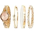TIME100 Women's Bangle Watch and Gold Watch Chain Bracelets Premium Crystal Accented Bracelet Set W50888L