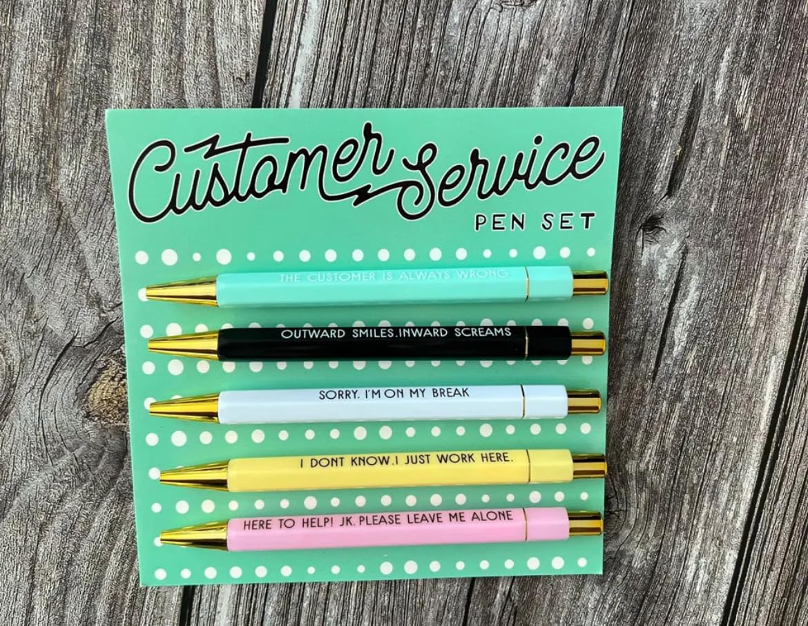 Funny Customer service Pens Set | rude joke Novelty Witty Office Stationary | Secret Santa | Pens Set | Ballpoint Pens | Supplies | Appreciation Gift | Stocking filler