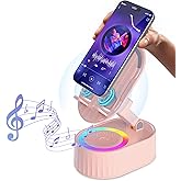 AKLLCCR Wireless Induction Audio Bluetooth Speaker 5in1 Phone Holder Emergency Rechargeable (3000mAh) with Colorful Ambient Light 300° Foldable for Tablet iPhone Android, Womens Birthday Gifts(Pink)